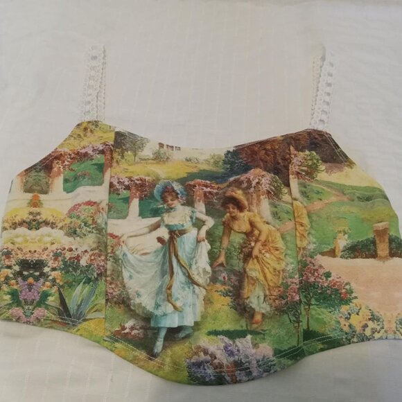 Pretty camisole top redesigned with lace straps, beautiful printed image - Picture 1 of 8